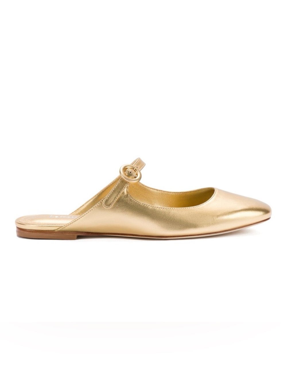 LARROUDE Blair Leather Flat Mule gold Leather Mary Jane Backless Flat Mule SZ 5